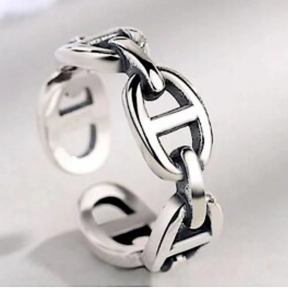 Sterling Silver Mariner Pig Nose Coffee Bean Bangle Cuff Bracelet Matching Ring - Picture 2 of 11